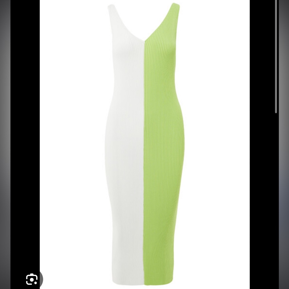 Staud green and white color blocked Dana midi dress